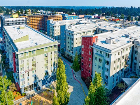 a view of the city from the roof of a building