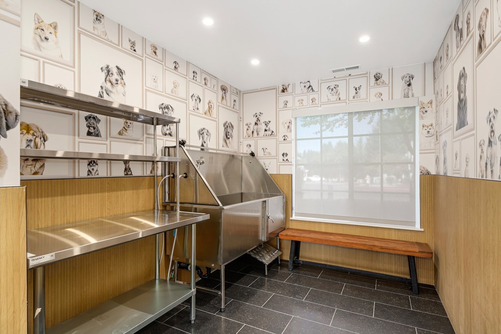 A kitchen with a stainless steel sink and wooden bench.