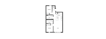 A black and white image of a floor plan for a two bedroom apartment.
