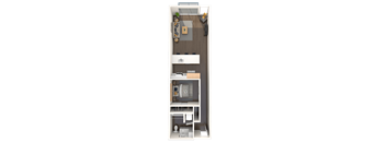 a rendering of a floor plan with a bedroom and a living room