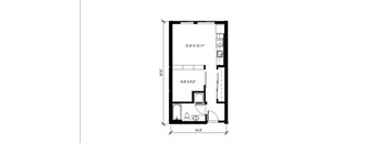 A floor plan of a room with dimensions and furniture layout.