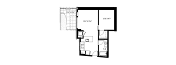 A black and white drawing of a floor plan of a room.