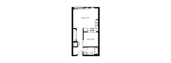 A black and white drawing of a floor plan of a room.