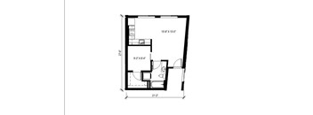 A floor plan of a room with dimensions and furniture layout.
