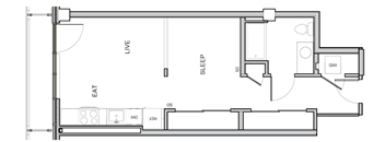 A floor plan of a house with labeled rooms such as "LIVE", "SLEEP", and "EAT".
