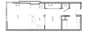 A floor plan of a house with labeled rooms such as "LIVE", "EAT", and "SLEEP".