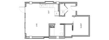 A floor plan of a house with labeled rooms such as "EAT", "LIVE", and "SLEEP".