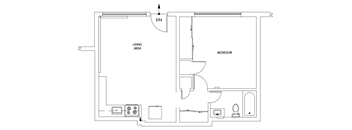 a floor plan of a unit with a bedroom and a bathroom