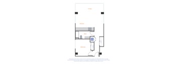 a floor plan of a studio apartment with a bedroom and a living room