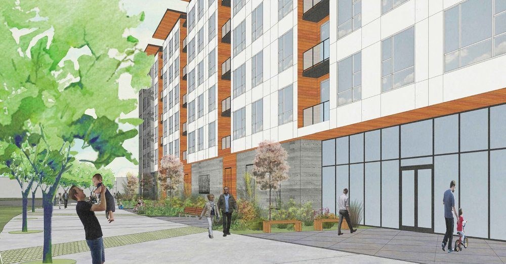 a group of people standing outside of a building