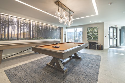 A pool table with a billiard ball on it.