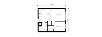 A black and white image of a floor plan for a house.