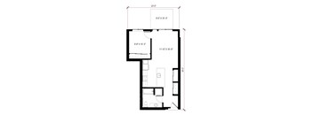 A floor plan of a room with dimensions and furniture layout.