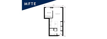 A floor plan of a room with dimensions and furniture layout.