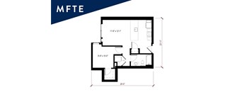 A floor plan of a property with a kitchen, living room, and two bedrooms.