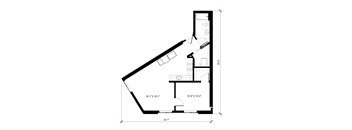 A black and white floor plan of a house with dimensions.