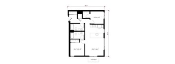 A floor plan of a house with dimensions and room layout.