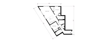 A black and white floor plan of a building with rooms and dimensions.