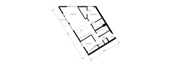 A floor plan of a building with rooms and dimensions.