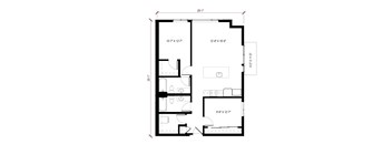 A floor plan of a house with dimensions and room layout.