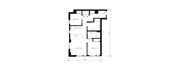 A black and white floor plan of a house with dimensions.
