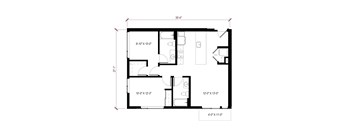 A floor plan of a house with dimensions and room layout.