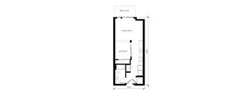 A floor plan of a room with dimensions and furniture layout.
