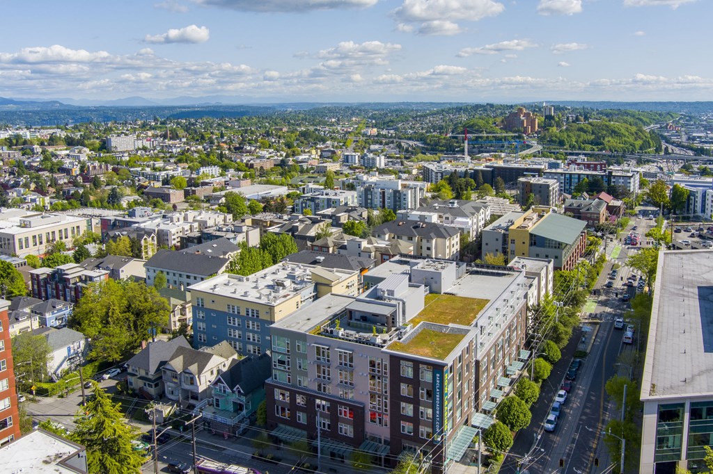 a view of the city from the top of a building