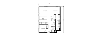 A black and white floor plan of a house with dimensions.