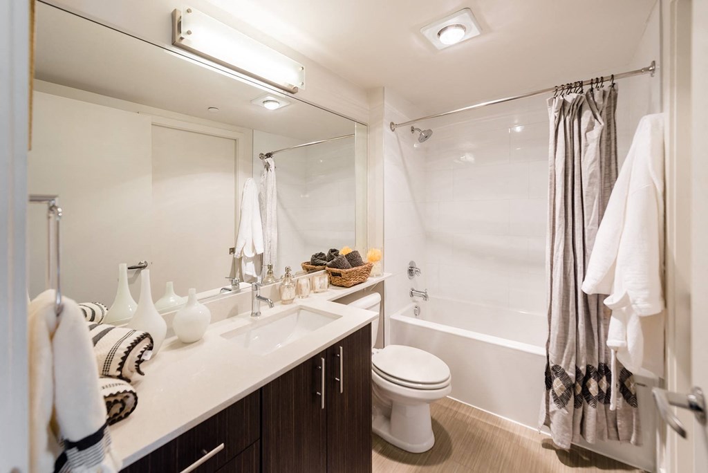a bathroom with a shower toilet and sink