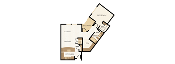 A floor plan of a house with a living room, dining room, kitchen, and bedrooms.