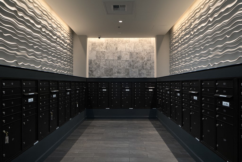 a view of a large room filled with lockers