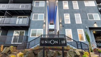 a building with a union 18 sign in front of it