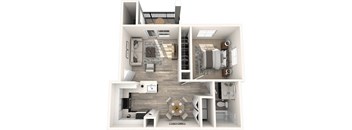 a 2 bedroom floor plan with a bathroom and a living room