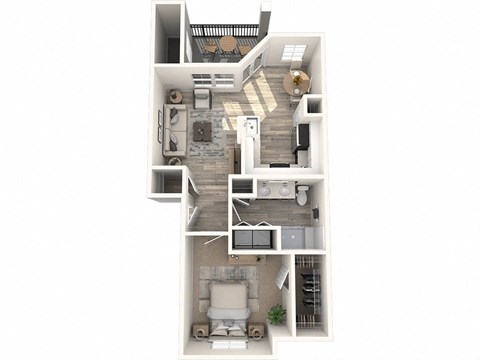 a bedroom floor plan with a bathroom and a living room