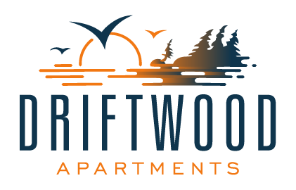 the logo for driftwood apartments is shown with the word driftwood