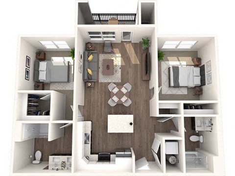 a 3d floor plan of a house with a bedroom and a living room