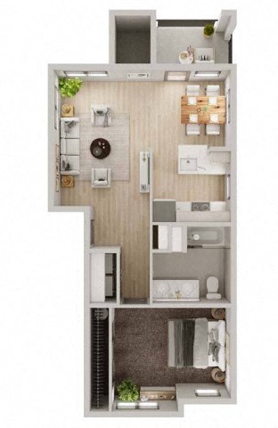 a floor plan with a bedroom and a living room