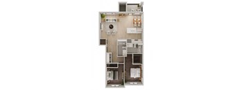 a floor plan with a bedroom and a kitchen