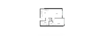 A floor plan of a small apartment with labeled rooms.
