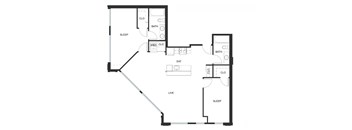 A black and white image of a floor plan for a house.
