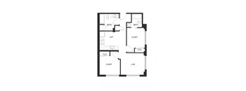 A black and white image of a floor plan for a small apartment.