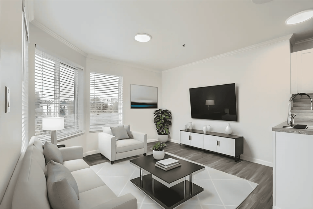 a living room with a couch and a coffee table