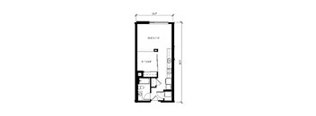 A floor plan of a room with dimensions and furniture layout.