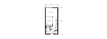 A black and white floor plan of a room with dimensions and furniture layout.