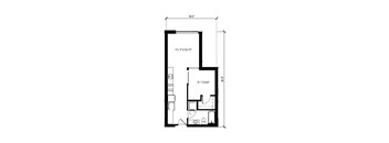 A black and white floor plan of a building with a rectangular shape.