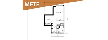 A floor plan of a house with a kitchen, living room, and two bedrooms.