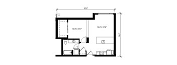 A black and white floor plan of a house with dimensions.