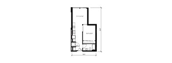 A black and white floor plan of a small apartment.