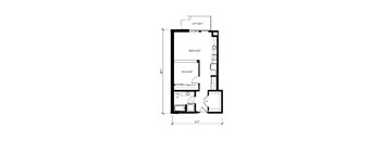 A black and white drawing of a floor plan of a room.